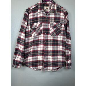 Dakota Grizzly Flannel Men’s Large Red White Blue Yellow 100% Cotton Logo Pocket